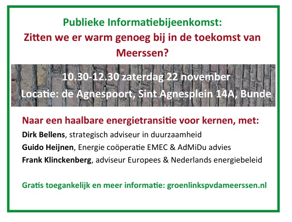Publieke Informatiebijeenkomst: “Zitten we er warm genoeg bij in de toekomst in Meerssen?”